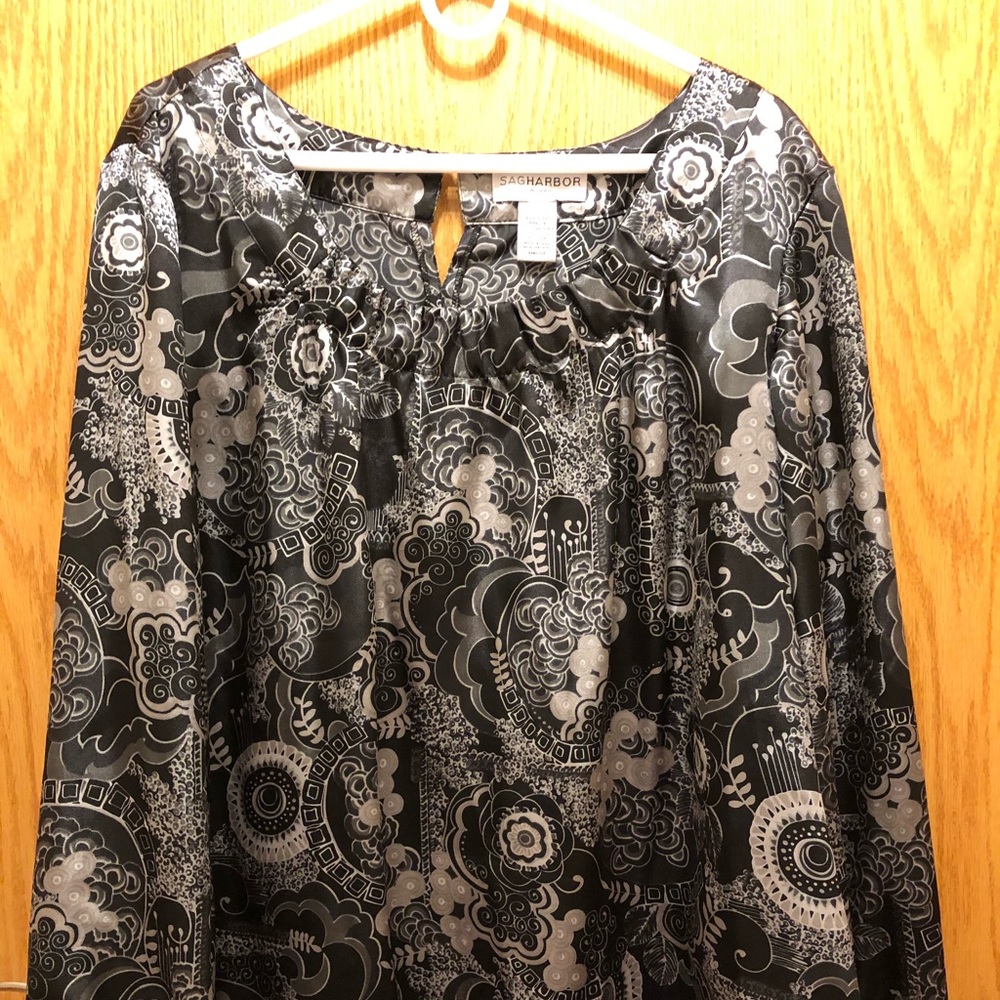 Black and silver print blouse